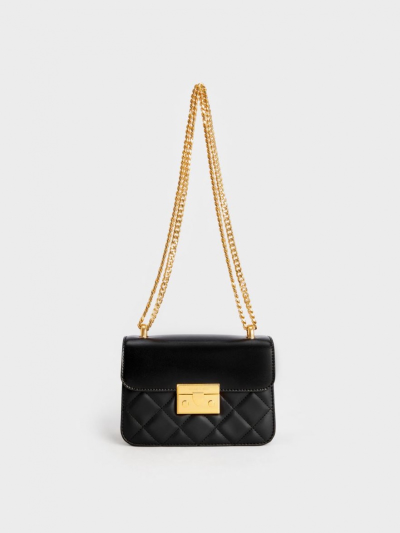 Geanta Crossbody Charles & Keith Metallic Push-Lock Chain Negrii | 371ICYZDH