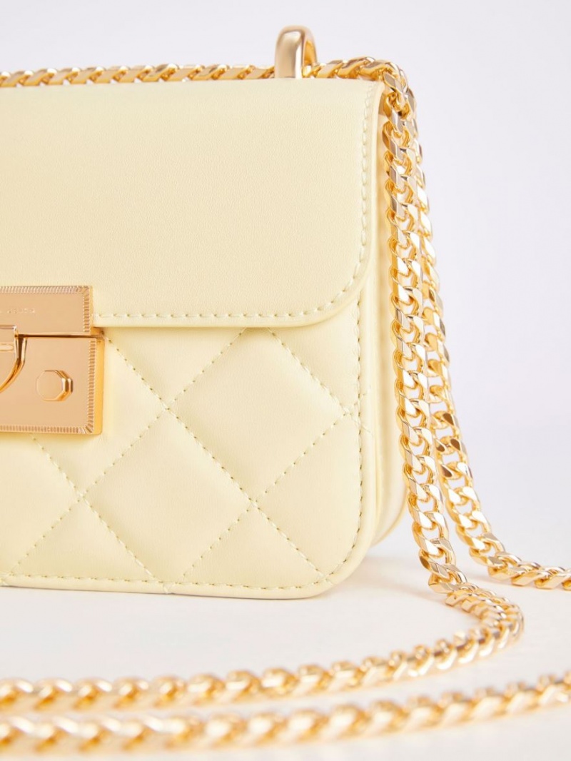 Geanta Crossbody Charles & Keith Metallic Push-Lock Chain Galbeni | 876WEQCVF
