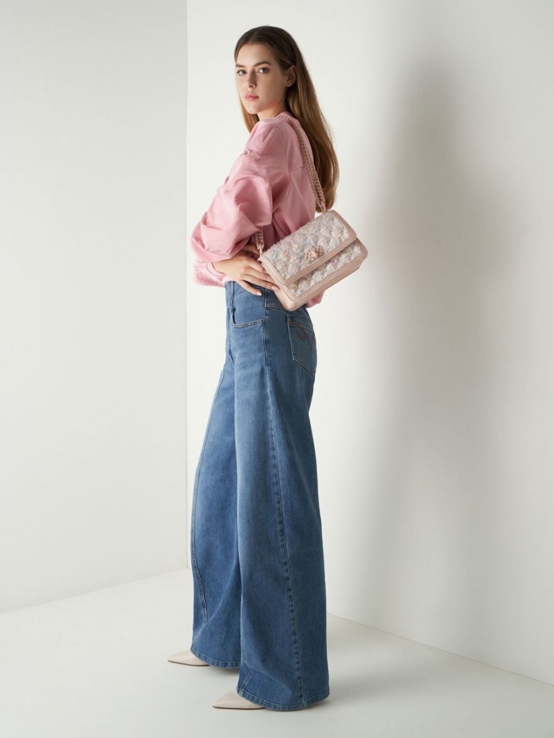 Geanta Crossbody Charles & Keith Micaela Tweed Matlasat Chain Roz Deschis | 682KDOPVI