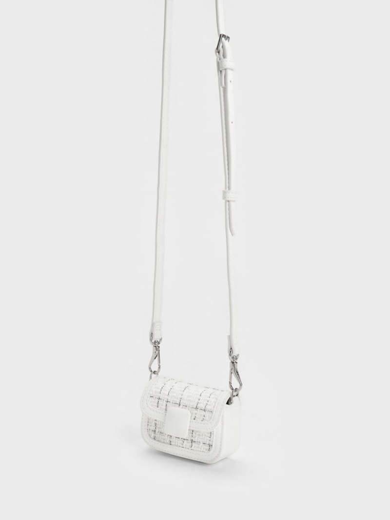 Geanta Crossbody Charles & Keith Micro Koa Tweed Albi | 912BYQXHK