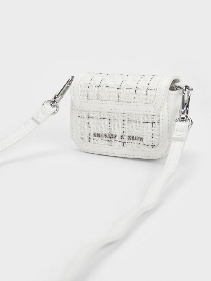 Geanta Crossbody Charles & Keith Micro Koa Tweed Albi | 912BYQXHK