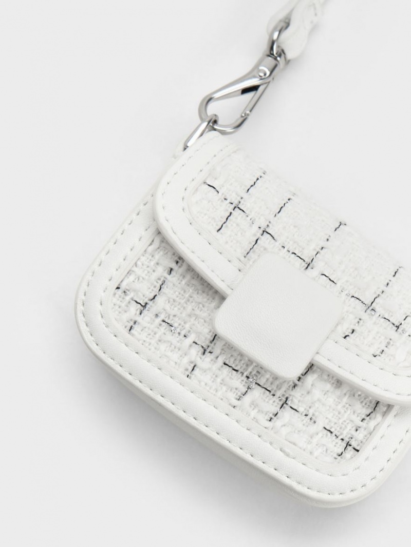 Geanta Crossbody Charles & Keith Micro Koa Tweed Albi | 912BYQXHK