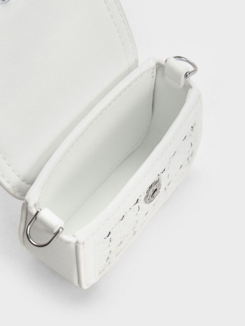Geanta Crossbody Charles & Keith Micro Koa Tweed Albi | 912BYQXHK