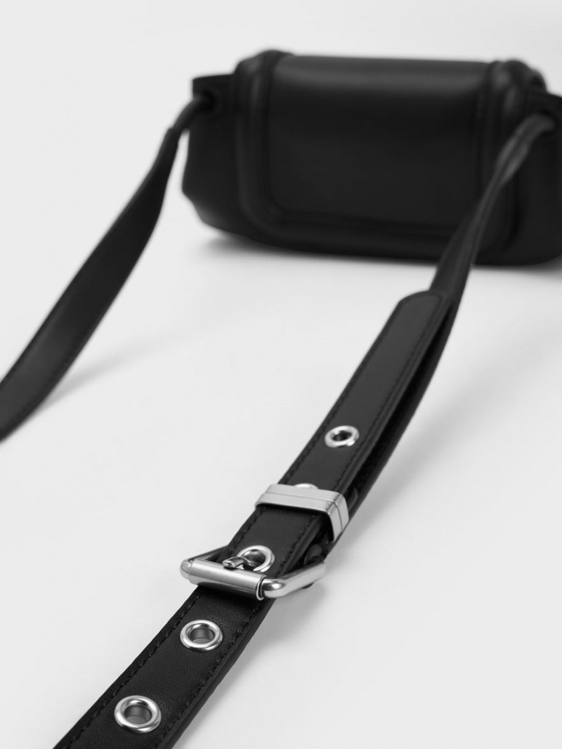 Geanta Crossbody Charles & Keith Mini Blossom Curved Flap Negrii | 341UYFWDH