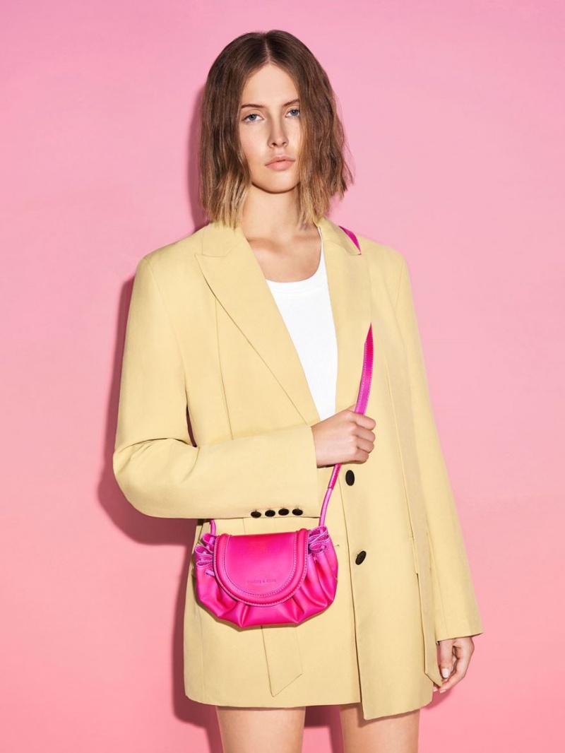 Geanta Crossbody Charles & Keith Mini Blossom Curved Flap Roz | 946IQDYOT