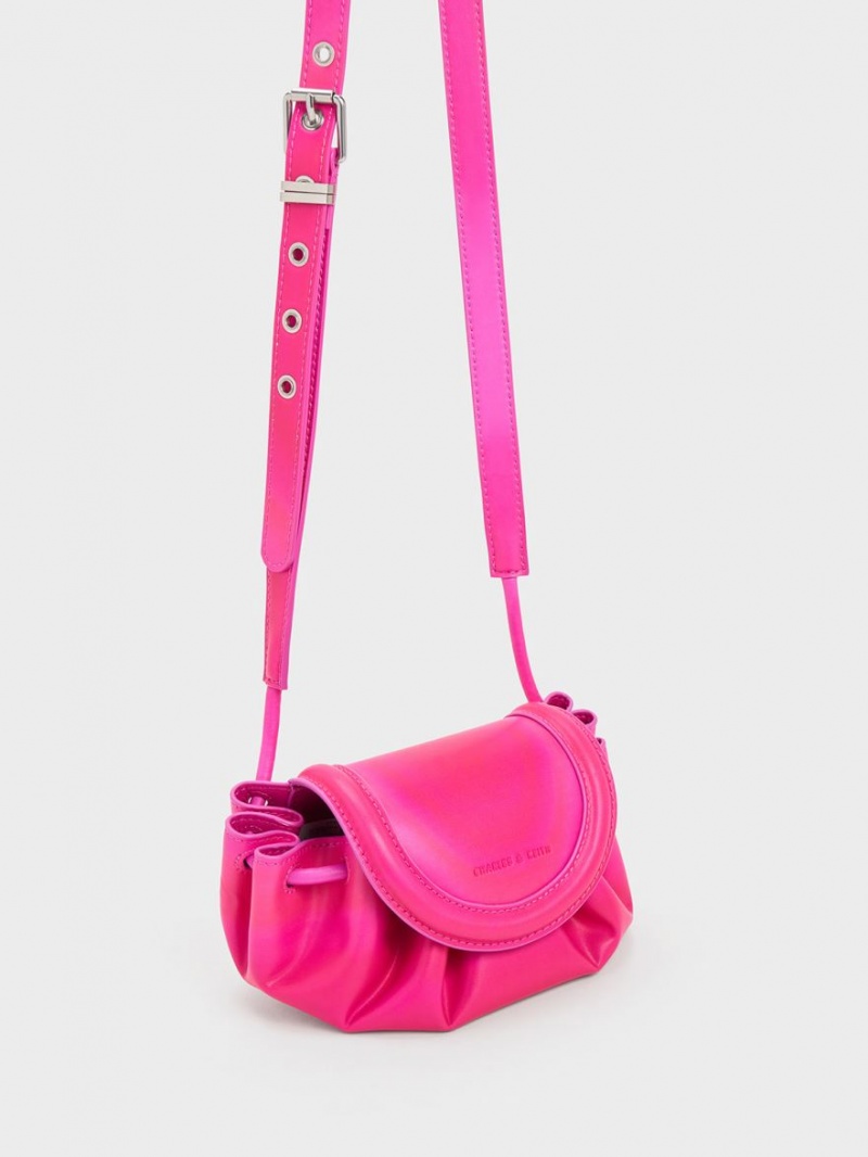 Geanta Crossbody Charles & Keith Mini Blossom Curved Flap Roz | 946IQDYOT