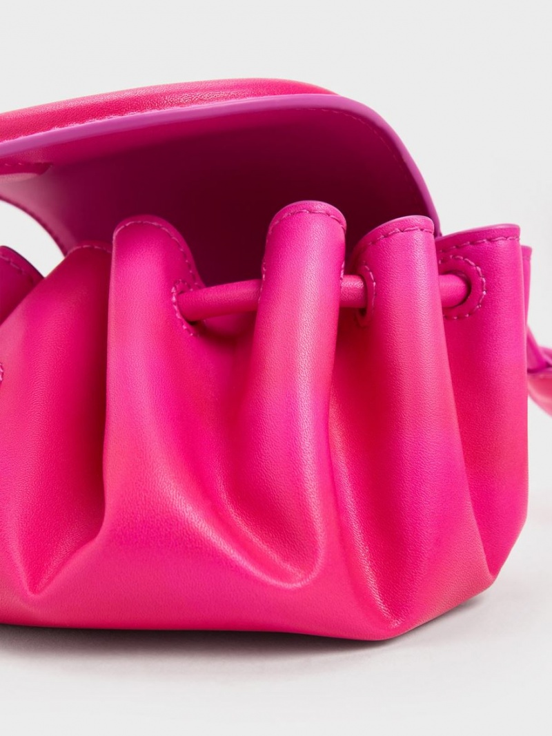 Geanta Crossbody Charles & Keith Mini Blossom Curved Flap Roz | 946IQDYOT