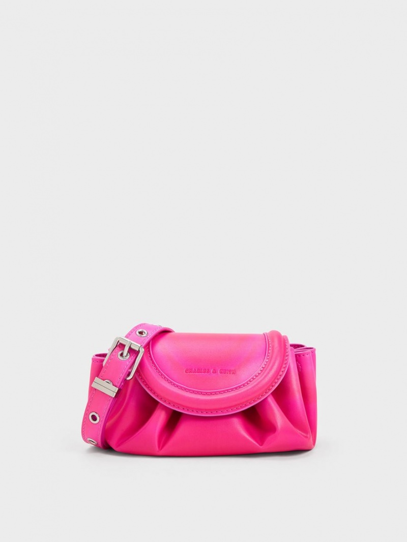 Geanta Crossbody Charles & Keith Mini Blossom Curved Flap Roz | 946IQDYOT
