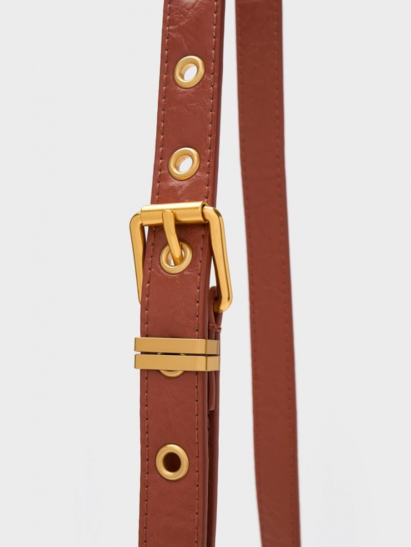 Geanta Crossbody Charles & Keith Mini Blossom Curved Flap Matlasat Rosii Inchis | 649MZOAKQ
