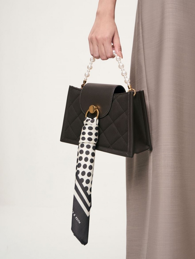 Geanta Crossbody Charles & Keith Mini Roza Beaded Handle Scarf Negrii | 325KXYOGN