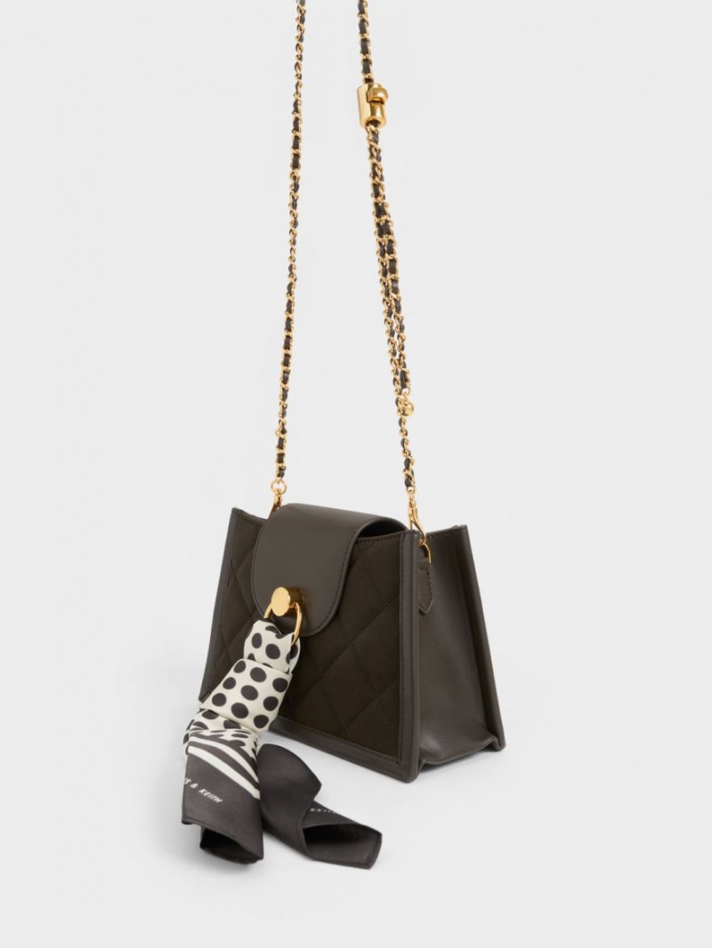 Geanta Crossbody Charles & Keith Mini Roza Beaded Handle Scarf Negrii | 325KXYOGN