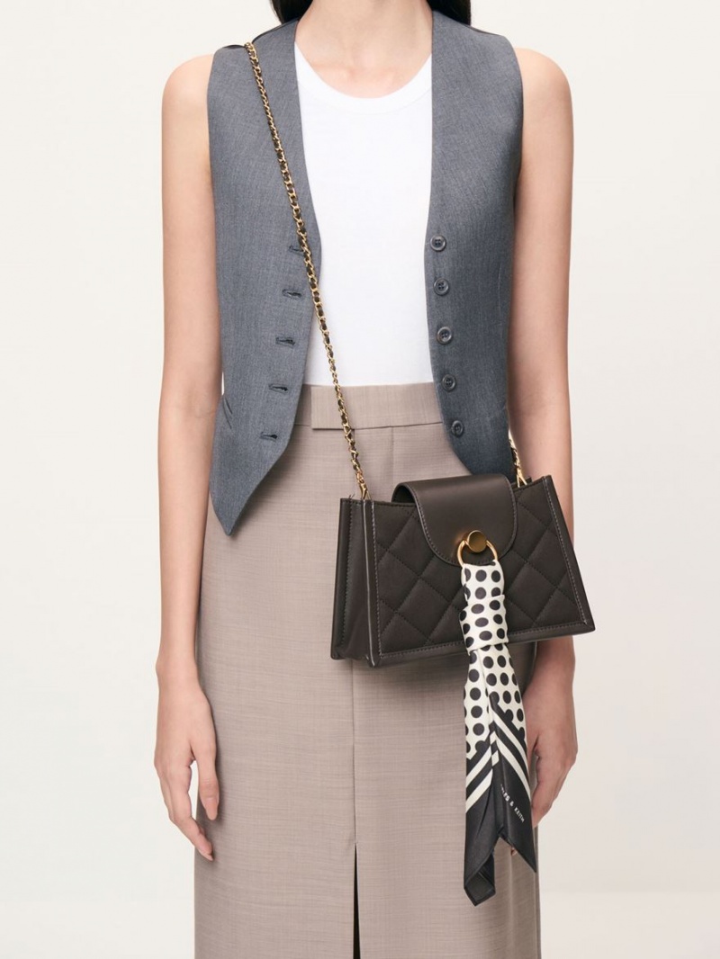 Geanta Crossbody Charles & Keith Mini Roza Beaded Handle Scarf Negrii | 325KXYOGN