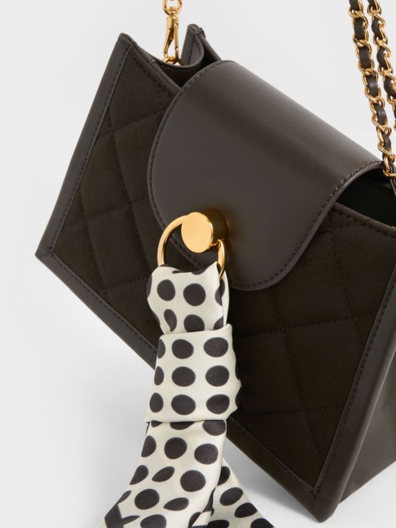 Geanta Crossbody Charles & Keith Mini Roza Beaded Handle Scarf Negrii | 325KXYOGN