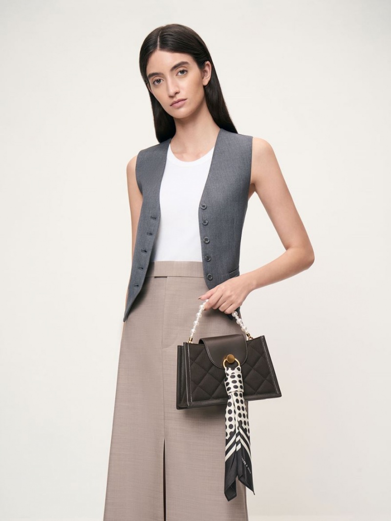 Geanta Crossbody Charles & Keith Mini Roza Beaded Handle Scarf Negrii | 325KXYOGN