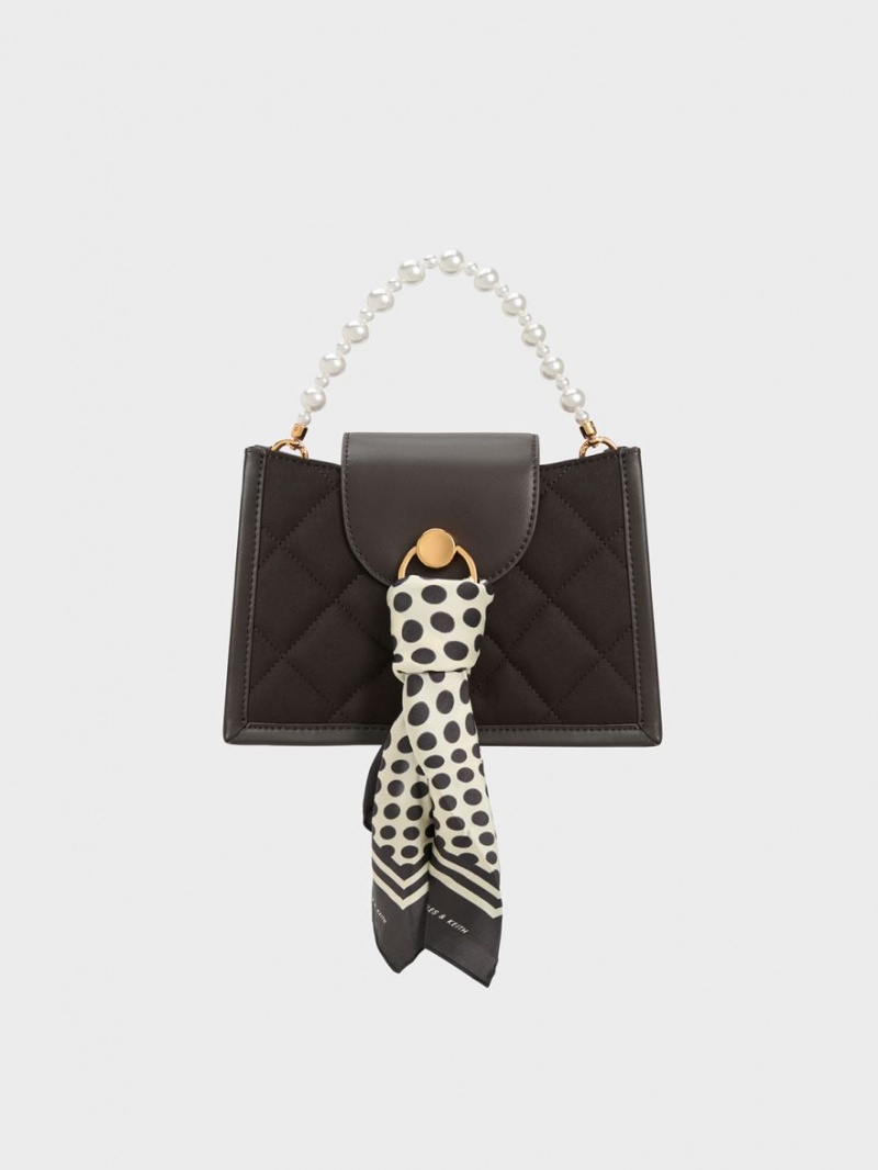 Geanta Crossbody Charles & Keith Mini Roza Beaded Handle Scarf Negrii | 325KXYOGN