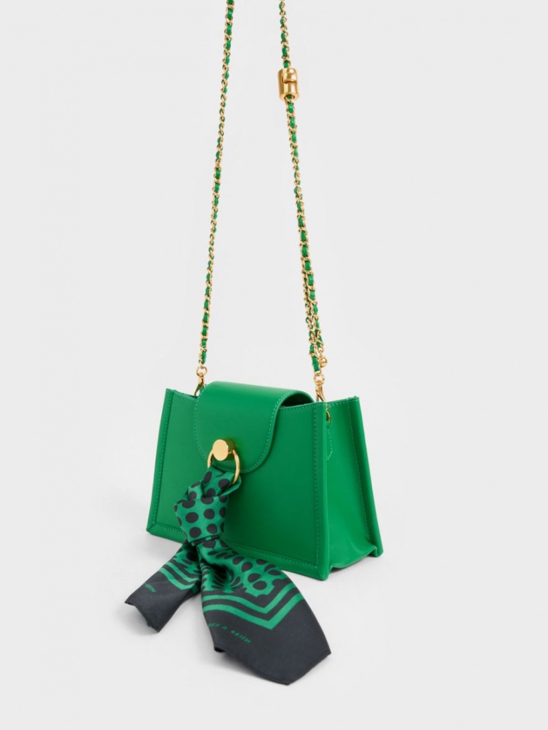 Geanta Crossbody Charles & Keith Mini Roza Beaded Handle Scarf Verzi | 594LREXDT