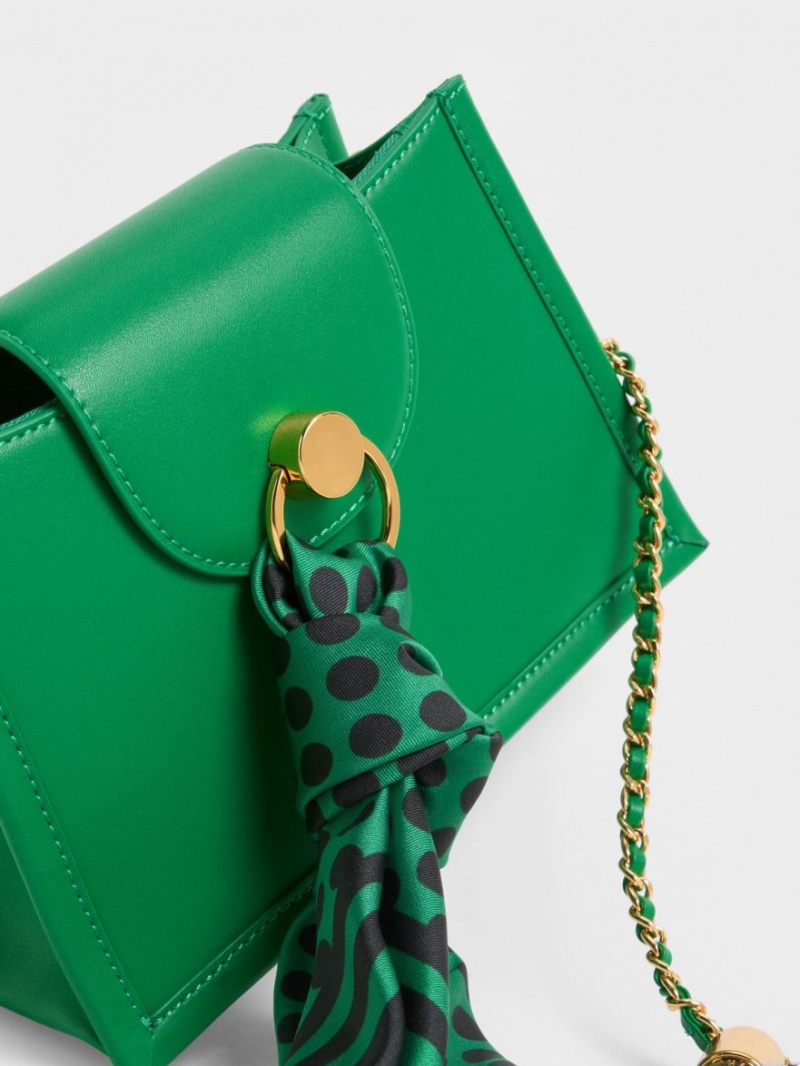 Geanta Crossbody Charles & Keith Mini Roza Beaded Handle Scarf Verzi | 594LREXDT