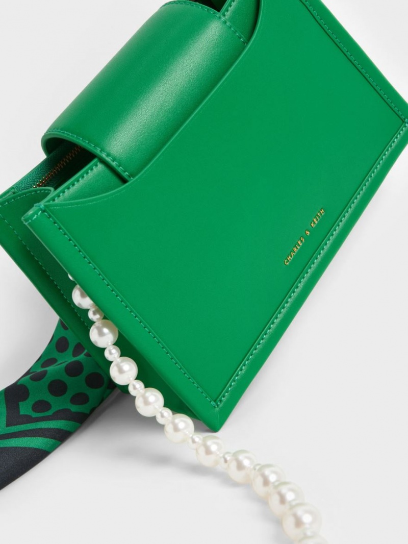 Geanta Crossbody Charles & Keith Mini Roza Beaded Handle Scarf Verzi | 594LREXDT
