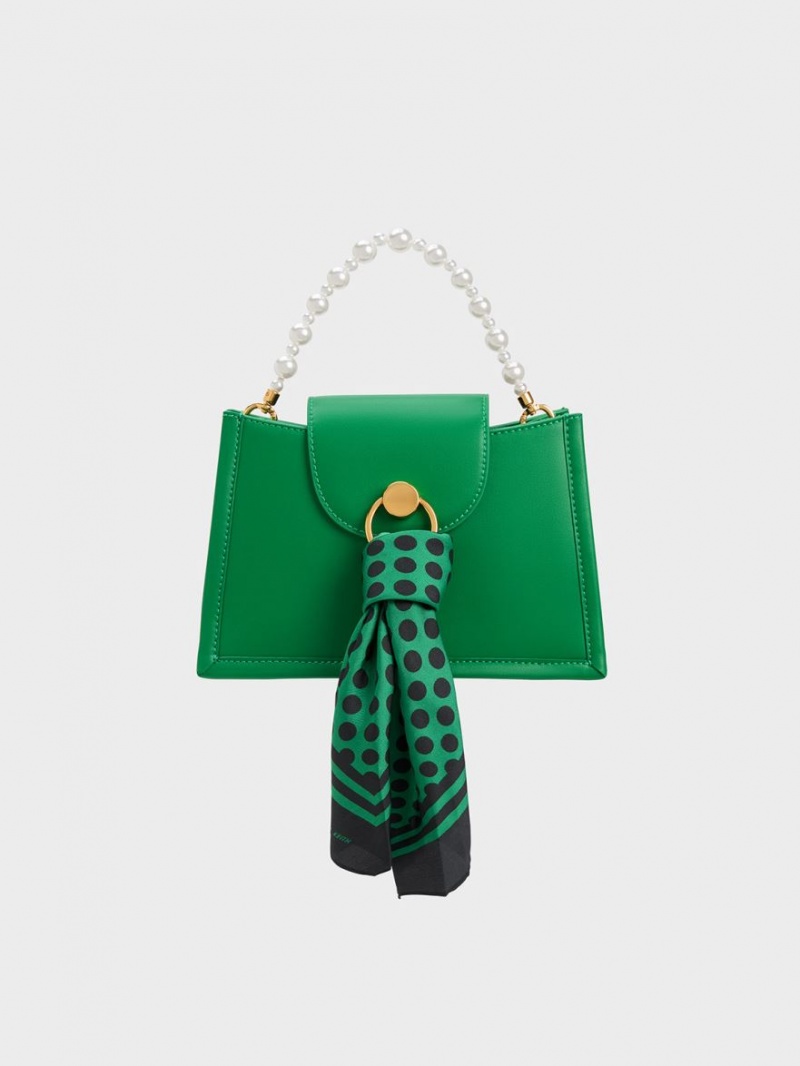 Geanta Crossbody Charles & Keith Mini Roza Beaded Handle Scarf Verzi | 594LREXDT