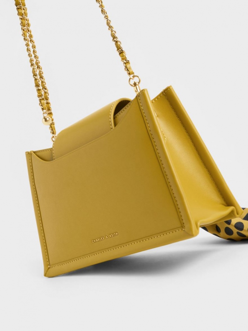 Geanta Crossbody Charles & Keith Mini Roza Beaded Handle Scarf Muștar | 256JSGWCY