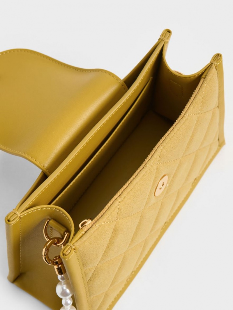 Geanta Crossbody Charles & Keith Mini Roza Beaded Handle Scarf Muștar | 256JSGWCY