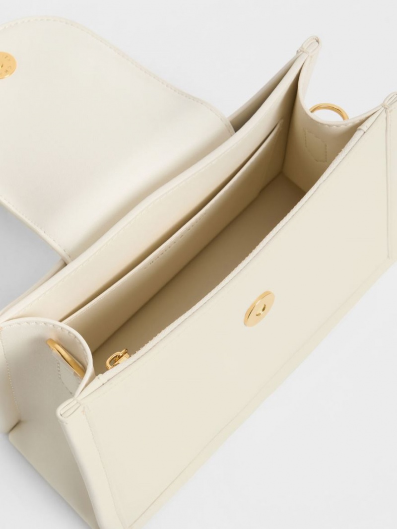 Geanta Crossbody Charles & Keith Mini Roza Beaded Handle Scarf Albi | 974UVQKHM
