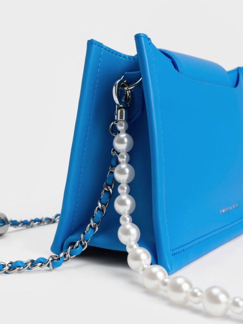 Geanta Crossbody Charles & Keith Mini Roza Beaded Handle Scarf Cloud-Print Albastri | 792XRSQGH