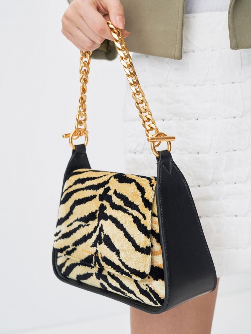 Geanta Crossbody Charles & Keith Minta Tiger Print Trapeze Colorati | 963AEYXMH
