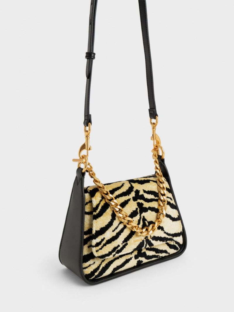Geanta Crossbody Charles & Keith Minta Tiger Print Trapeze Colorati | 963AEYXMH