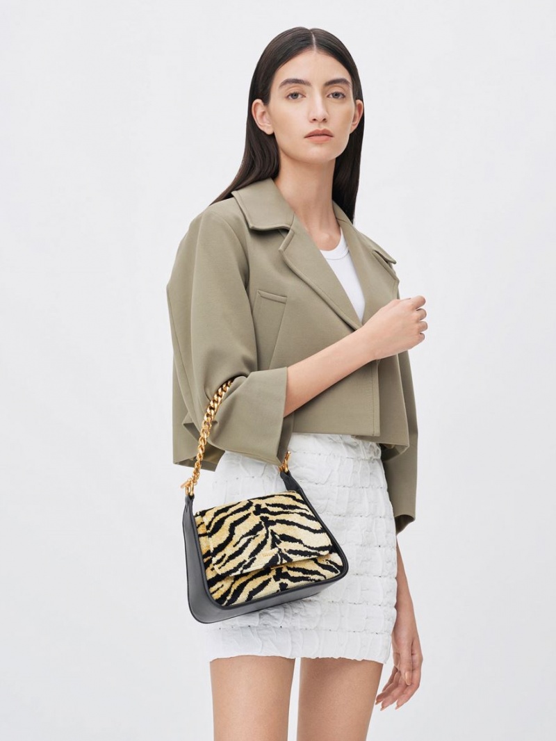 Geanta Crossbody Charles & Keith Minta Tiger Print Trapeze Colorati | 963AEYXMH