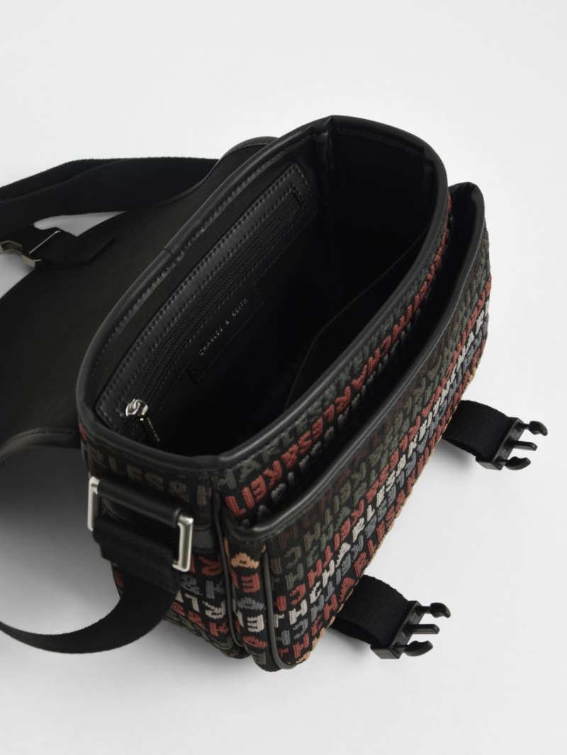 Geanta Crossbody Charles & Keith Monogram Negrii | 965JXFRGV