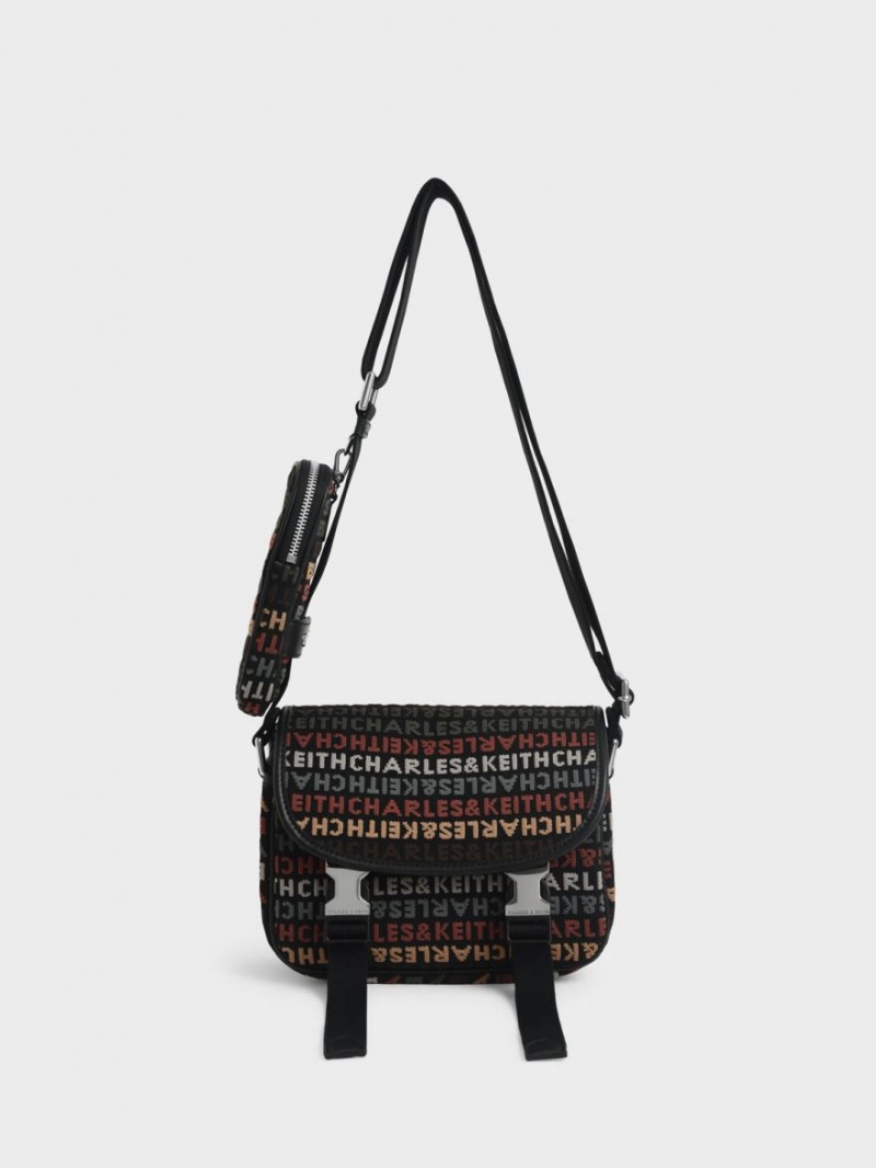 Geanta Crossbody Charles & Keith Monogram Negrii | 965JXFRGV