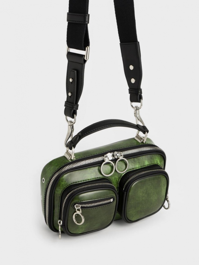 Geanta Crossbody Charles & Keith Multi-Pouch Verzi | 427GCKADI