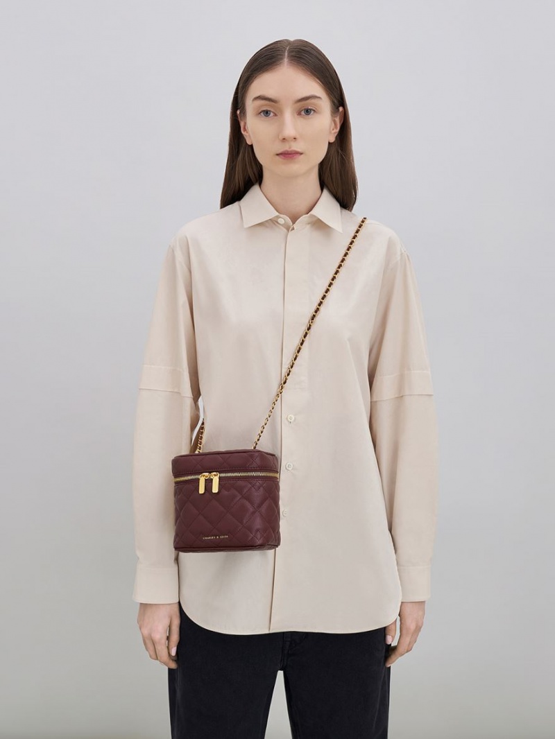 Geanta Crossbody Charles & Keith Nezu Matlasat Boxy Ciocolata Inchis | 581ANCFUJ