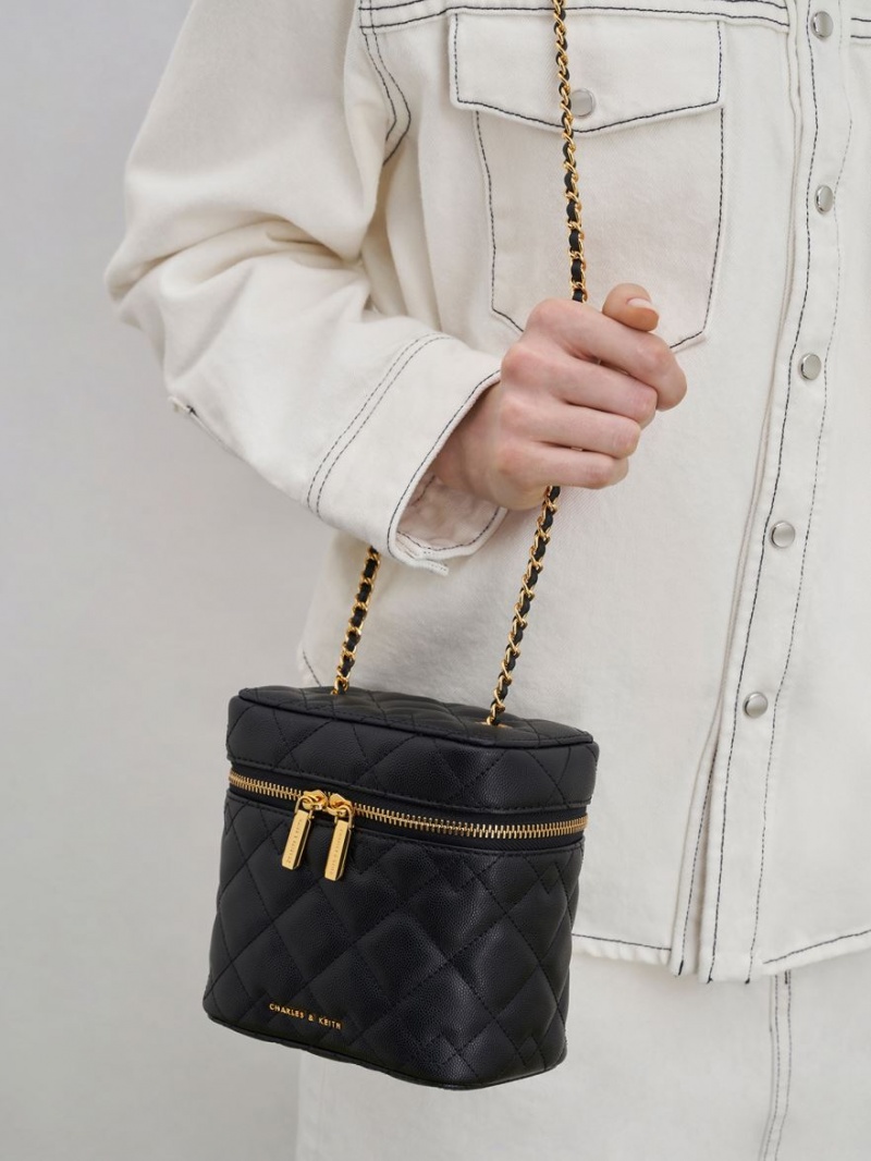 Geanta Crossbody Charles & Keith Nezu Matlasat Boxy Negrii | 756KZGITO