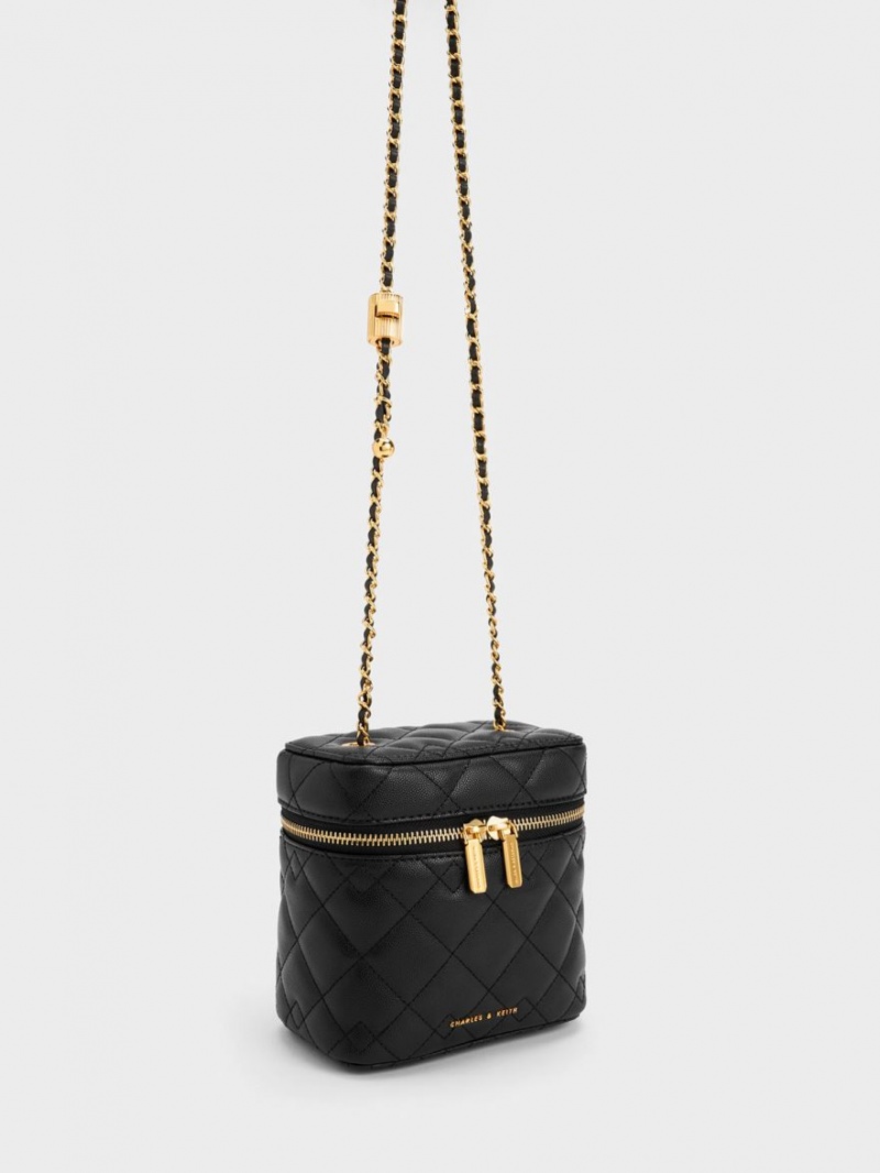 Geanta Crossbody Charles & Keith Nezu Matlasat Boxy Negrii | 756KZGITO