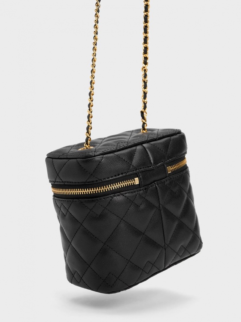 Geanta Crossbody Charles & Keith Nezu Matlasat Boxy Negrii | 756KZGITO