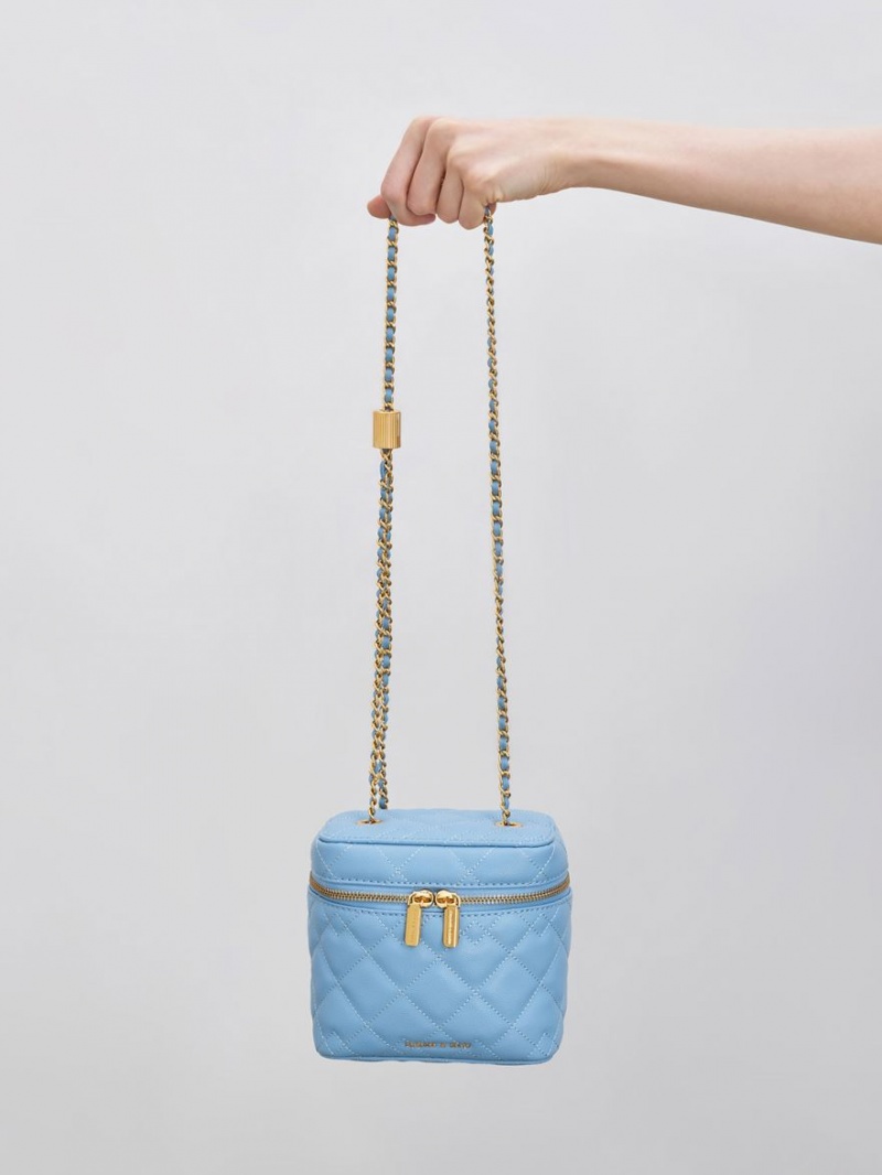 Geanta Crossbody Charles & Keith Nezu Matlasat Boxy Albastri Deschis | 350KDOHBA
