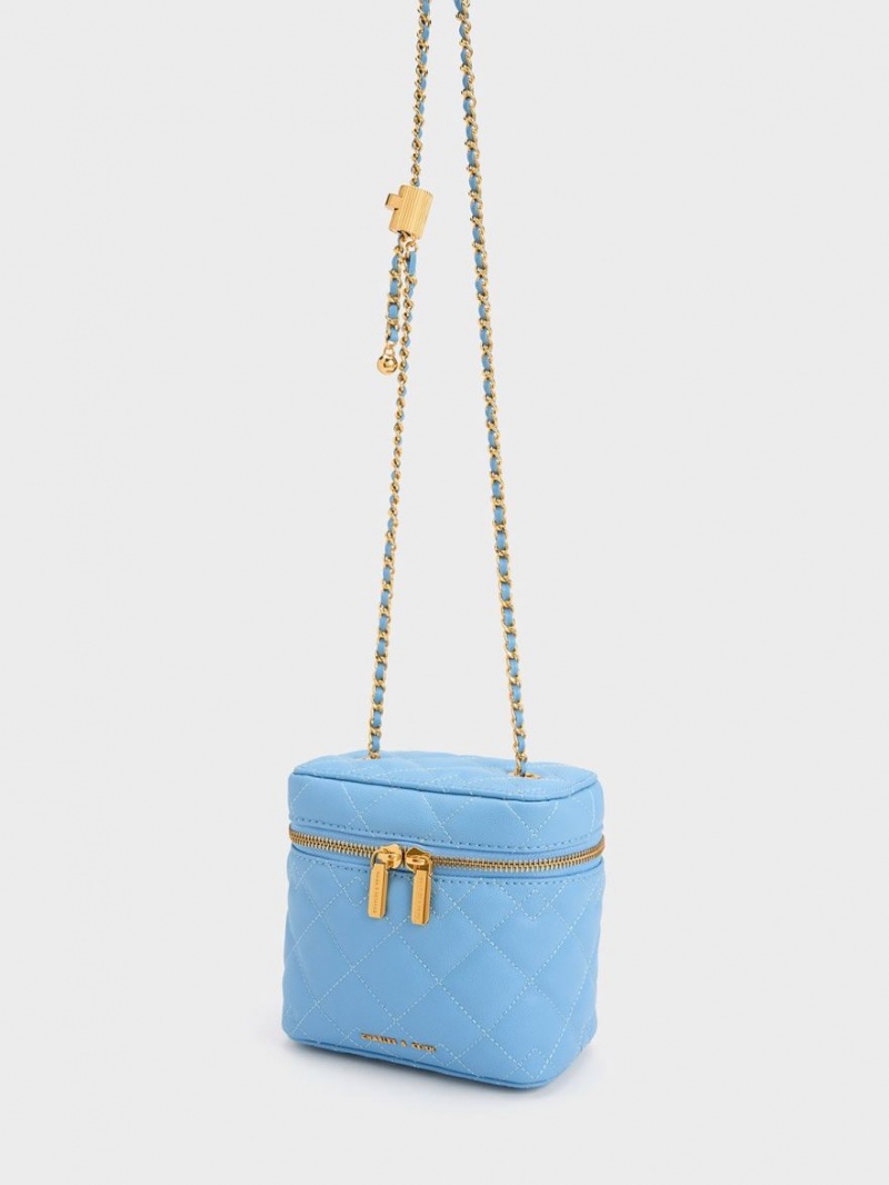 Geanta Crossbody Charles & Keith Nezu Matlasat Boxy Albastri Deschis | 350KDOHBA