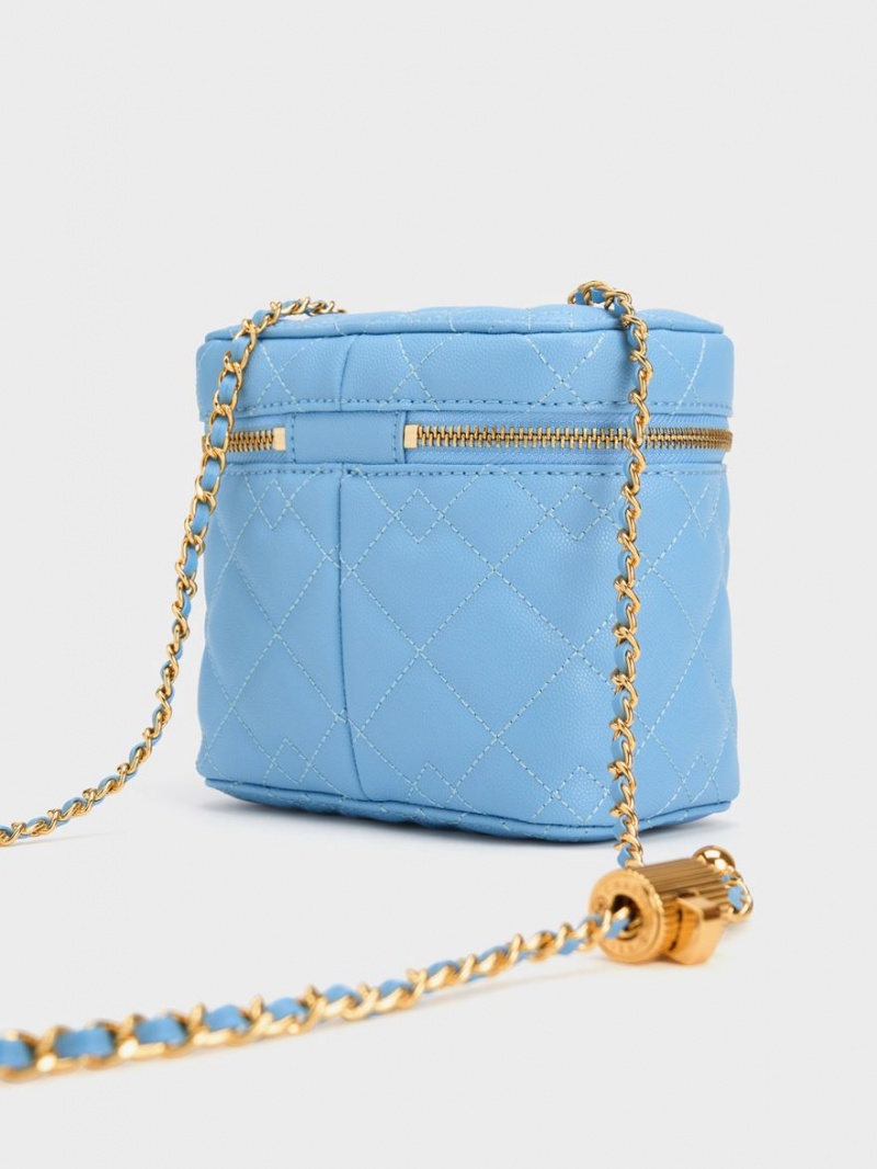 Geanta Crossbody Charles & Keith Nezu Matlasat Boxy Albastri Deschis | 350KDOHBA