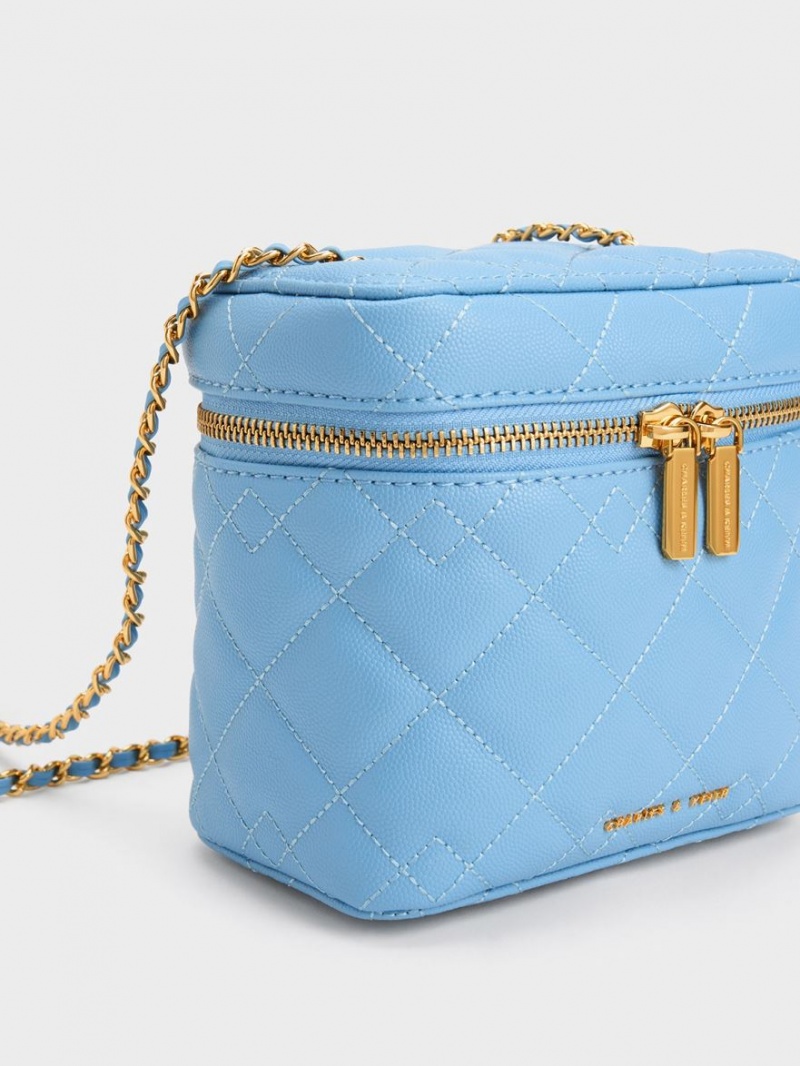 Geanta Crossbody Charles & Keith Nezu Matlasat Boxy Albastri Deschis | 350KDOHBA