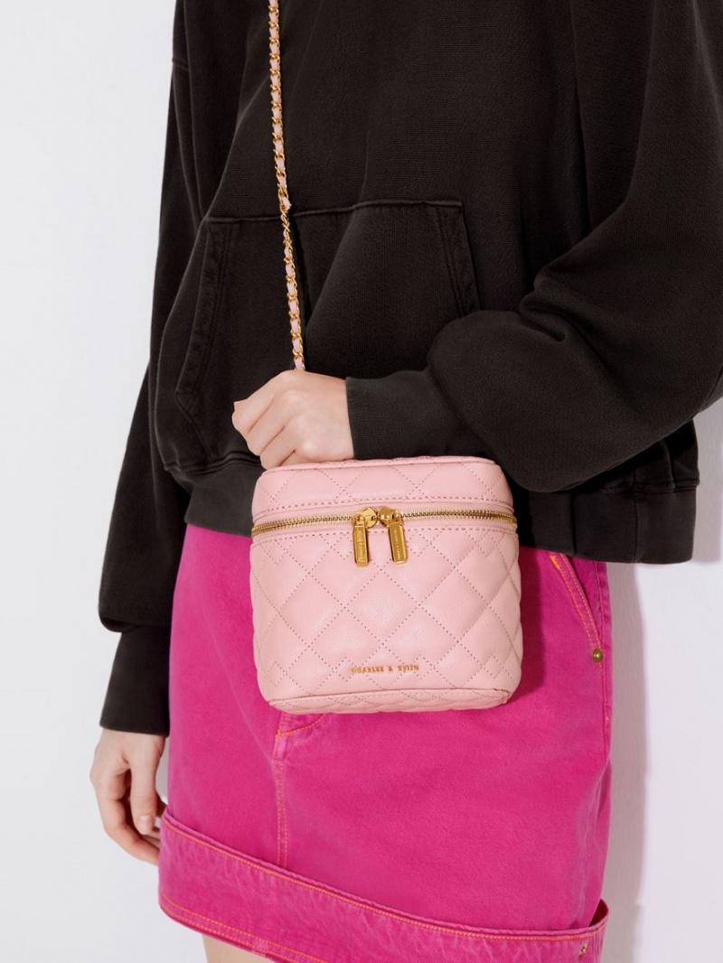 Geanta Crossbody Charles & Keith Nezu Matlasat Boxy Roz Deschis | 916NQMIXH