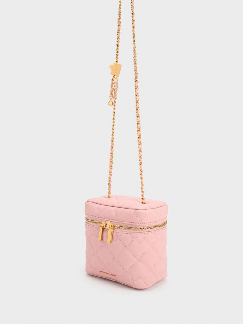 Geanta Crossbody Charles & Keith Nezu Matlasat Boxy Roz Deschis | 916NQMIXH