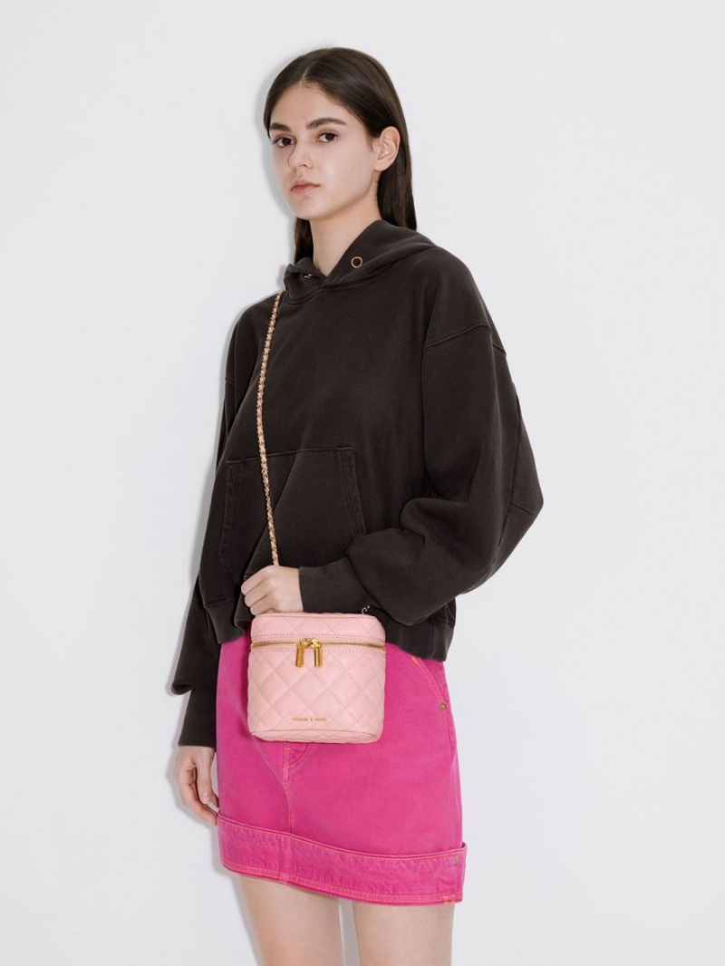 Geanta Crossbody Charles & Keith Nezu Matlasat Boxy Roz Deschis | 916NQMIXH