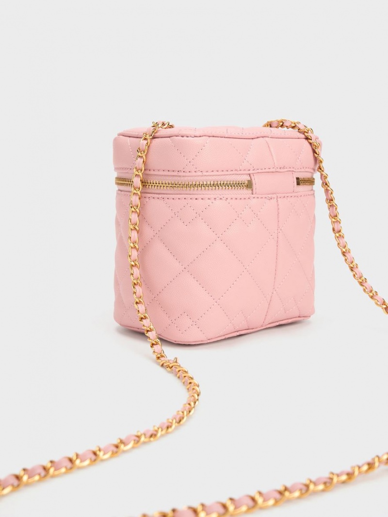 Geanta Crossbody Charles & Keith Nezu Matlasat Boxy Roz Deschis | 916NQMIXH