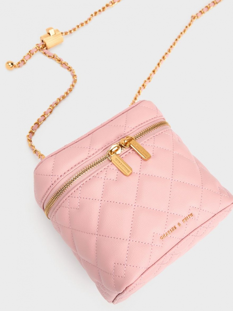 Geanta Crossbody Charles & Keith Nezu Matlasat Boxy Roz Deschis | 916NQMIXH