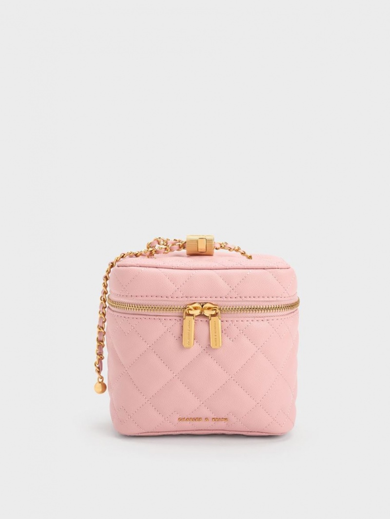 Geanta Crossbody Charles & Keith Nezu Matlasat Boxy Roz Deschis | 916NQMIXH