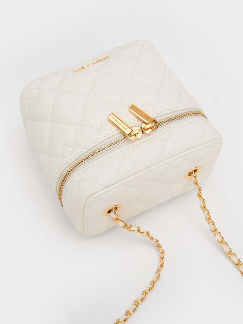 Geanta Crossbody Charles & Keith Nezu Matlasat Boxy Albi | 641ASOETK