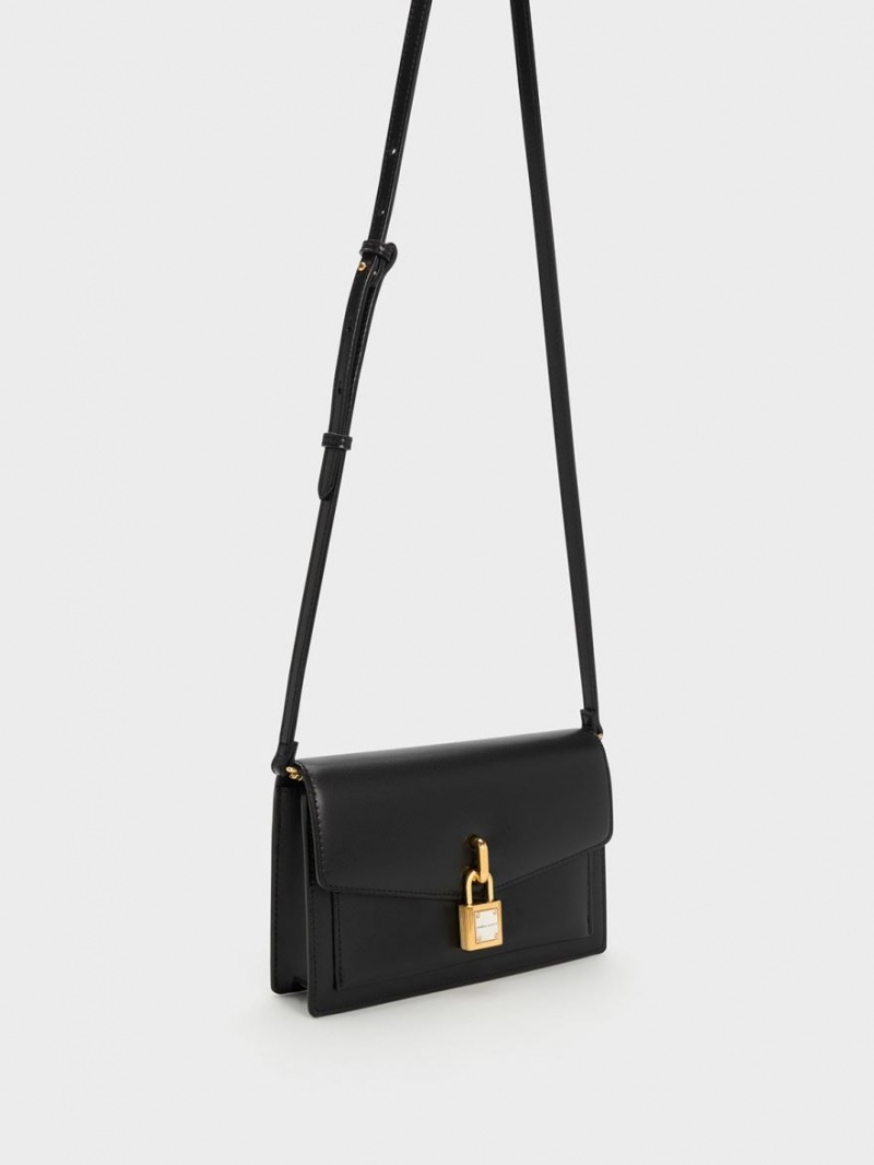 Geanta Crossbody Charles & Keith Padlock Envelope Negrii | 340THXYKD