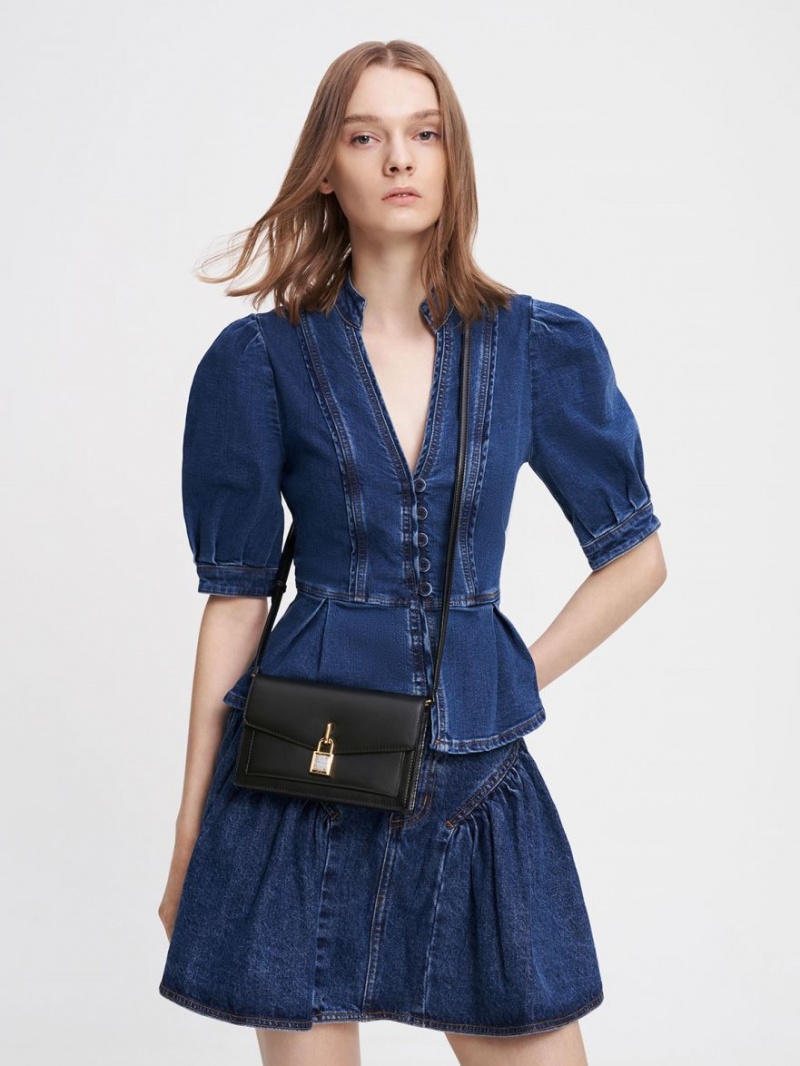 Geanta Crossbody Charles & Keith Padlock Envelope Negrii | 340THXYKD